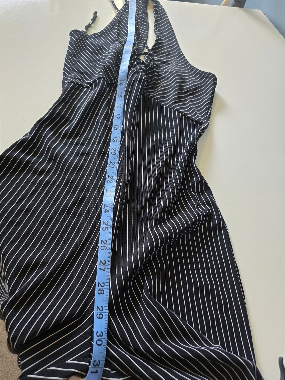 Vntg Chesley Black Pinstripe Wide-Leg Halter Jumpsuit S - Picture 7 of 7